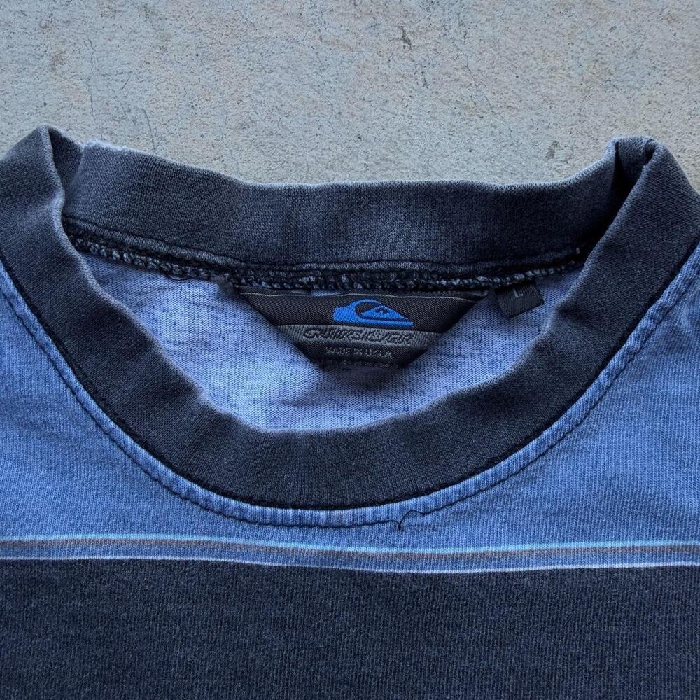 Vintage 90s Quiksilver Made in USA Blue Striped Pocket T-Shirt Size Large